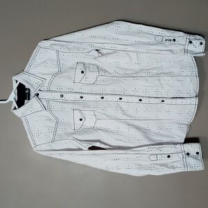 Cruel Full Snap Button Western Style Shirt w White and Teal Circle Pattern M